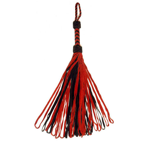 Super Heavy Suede Loop Tail Flogger - Black and Red